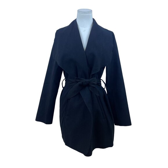 Ambiance Womens Black Polyester Belted Open-Front Coat Size M - Picture 2 of 10